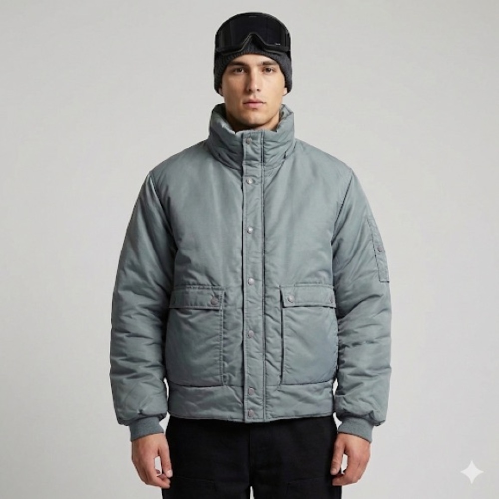 Obermeyer Men's Gray Down Puffer Bomber Jacket Large